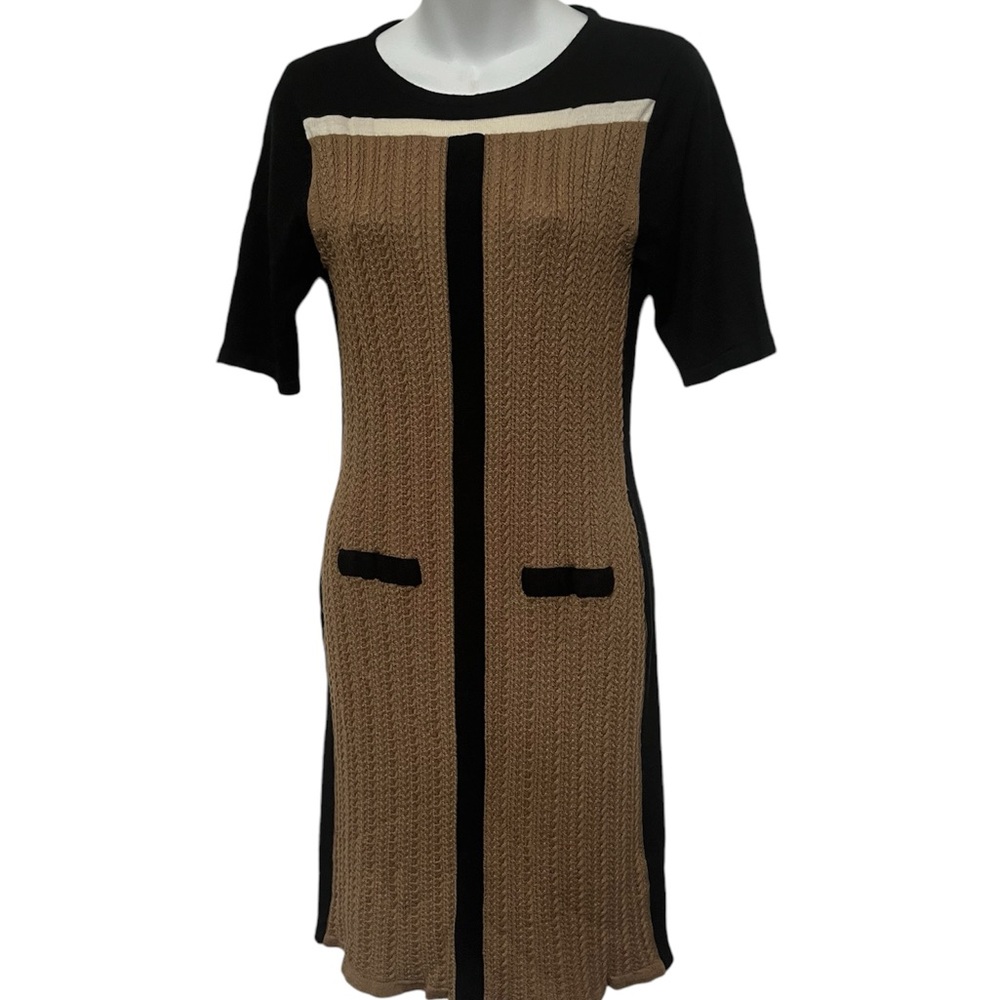 Tahari arthur s levine Knee Length Classic Dress Cable Knit Tan Black White